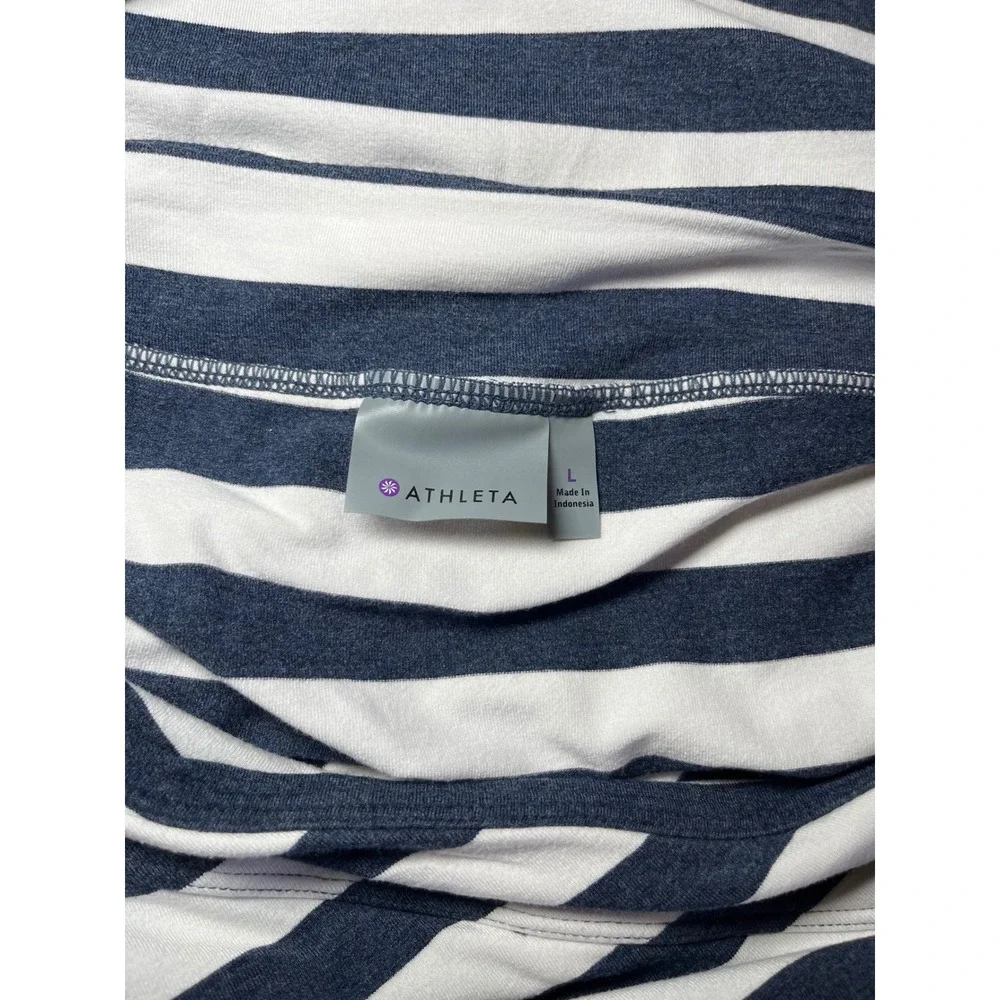 Athleta Skirt Wrap Front Midi L Navy White Striped Tulip Hem Stretch Coastal